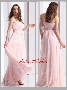 2016 Simple Strapless Beading Long Dama Dresses in Baby Pink
