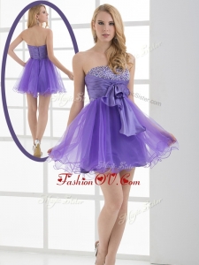 2016 Beautiful Sweetheart Eggplant Purple Short Prom Dresses with Beading