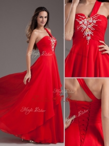 2016 Cheap Empire One Shoulder Red Dama Dress with Beading