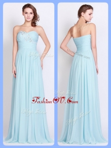 2016 New Style Brush Train Light Blue Prom Dresses with Beading and Ruching