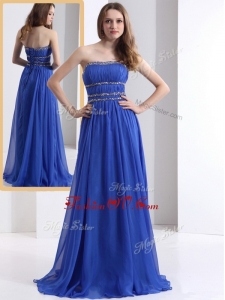 2016 Simple Strapless Empire Blue Evening Dresses with Ruching and Beading