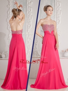 Romantic Empire Sweetheart Beading Evening Dresses in Coral Red
