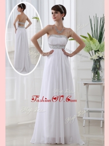 2016 Affordable Strapless Brush Train Beading Homecoming Dress in White
