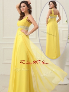2016 Most Popular Empire One Shoulder Beading Prom Dress in Yellow