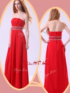 2016 Most Popular Empire Strapless Red Prom Dresses with Beading