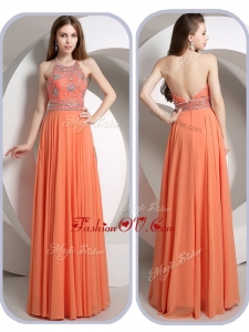 2016 Romantic Empire Halter Top Orange Homecoming Dresses with Beading