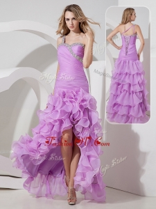 2016 Unique Column High Low Prom Dress with Ruffled Layers