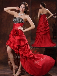 2016 Vintage High Low Strapless Prom Dress With Hand Made Flowers
