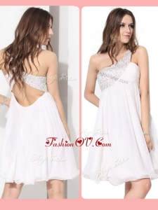 2016 Vintage Short One Shoulder Beading Prom Dress in White