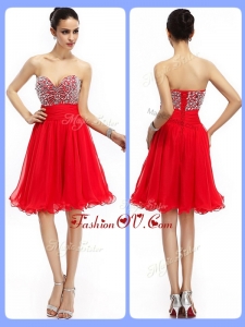 2016 Vintage Short Sweetheart Beading Prom Dresses in Red