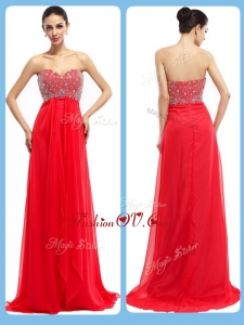 2016 Vintage Sweetheart Brush Train Beading Prom Dresses in Red
