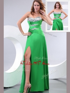 Vintage Sweetheart Paillette and High Slit Green Prom Dress
