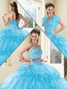 2016 Sweet Ball Gown Sweet 16 Dresses with Beading and Ruffled Layers in Aqua Blue
