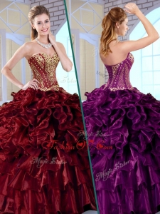 2016 Wonderful Ball Gown Sweetheart Quinceanera Dresses with Ruffles and Appliques