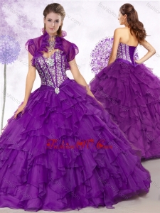 2016 Cheap Ball Gown Purple Quinceanera Gowns with Beading and Ruffles