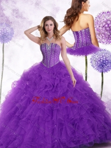 2016 New Arrivals Strapless Purple Quinceanera Gowns with Beading and Ruffles