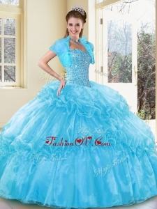 New Style Ball Gown Aqua Blue Lovely Sweet 16 Gowns with Beading and Ruffled Layers