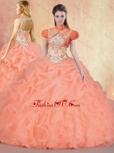 Customized Brush Train Modern Sweet 16 Gowns with Ruffles and Pick Ups