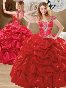 Lovely Beading and Pick Ups Sweet 16 Gowns with Brush Train