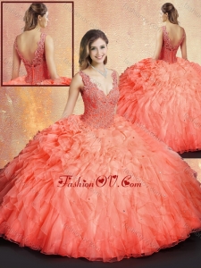 New Arrivals V Neck Sweet 16 Dresses with Ruffles and Appliques