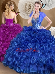 Pretty Royal Blue Quinceanera Gowns with Beading and Ruffles