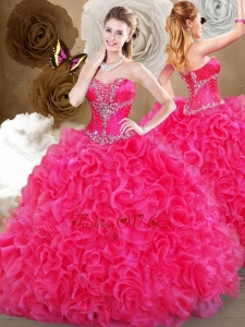 New style Hot Pink Sweetheart Quinceanera Gowns with Ruffles