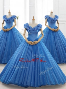 Classical Blue Off the Shoulder Long Quinceanera Dresses with Appliques