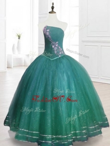 Classical Strapless Beading Sweet 16 Dresses in Dark Green