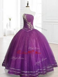 2016 Custom Made Strapless Purple Floor Length Quinceanera Gowns with Beading