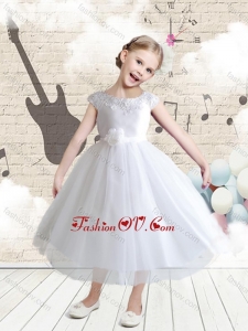 Affordable Cap Sleeves Bateau Flower Girl Dresses with Appliques