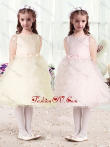 Cheap Scoop Flower Girl Dresses with Ruffles and Bowknot