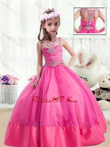 New Style Ball Gown Beading Little Girl Pageant Dresses in Hot Pink