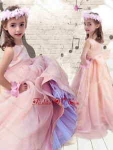 New Style Ball Gown Peach Little Girl Pageant Dresses with Bowknot