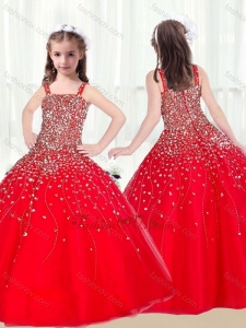 New Style Ball Gown Straps Beading Red Little Girl Pageant Dresses