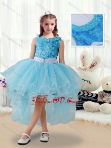New Style High Low Little Girl Pageant Dresses with Belt and Appliques
