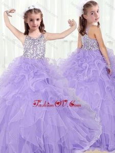 New Style Scoop Lavender Little Girl Pageant Dresses with Beading and Ruffles