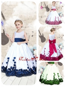 New Style Scoop Long Little Girl Pageant Dresses with Bowknot