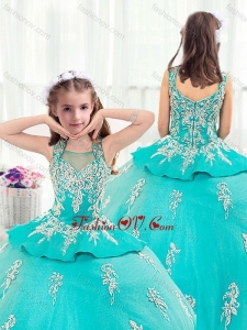 New Style Straps Turquoise Little Girl Pageant Dresses with Appliques