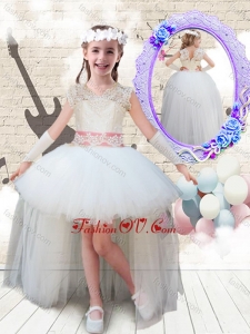 New Style V Neck High Low Appliques Little Girl Pageant Dresses