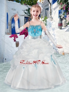 2016 Latest Spaghetti Straps Cheap Flower Girl Dresses with Appliques and Bubles