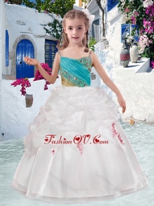 Beautiful Spaghetti Straps Cheap Flower Girl Dresses with Appliques and Bubles