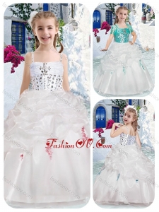 Best Spaghetti Straps Cheap Flower Girl Dresses with Beading and Bubles