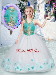 2016 Halter Top Cheap Little Girl Pageant Dresses with Appliques and Beading