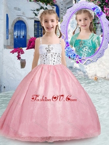 Beautiful Spaghetti Straps Pink New Style Little Girl Pageant Dresses with Beading