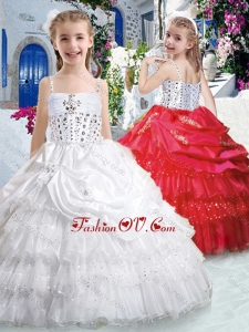 Hot Sale Spaghetti Straps Cheap Little Girl Pageant Dresses with Ruffled Layers