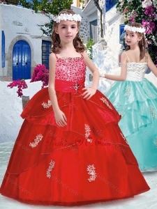 Latest Spaghetti Straps New Style Little Girl Pageant Dresses with Appliques and Beading