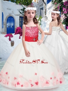 Simple Spaghetti Straps Cheap Little Girl Pageant Dresses with Appliques and Beading