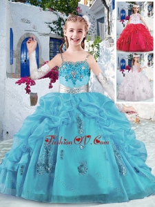 Latest Spaghetti Straps New Style Little Girl Pageant Dresses with Appliques and Bubles