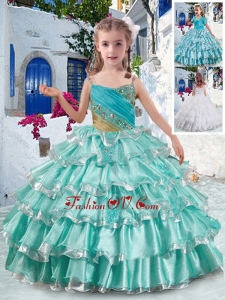 Spaghetti Straps New Style Little Girl Pageant Dresses with Ruffled Layers and Beading