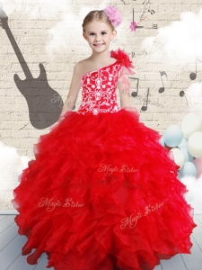 New Style Beading and Ruffles Little Girl Pageant Dresses in Red